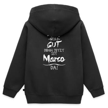 Alles wird gut denn jetzt ist Marco da - Kinder Premium Organic Zip Hoodie - Schwarz - Hinten - AI Model Kid Male (0cm)