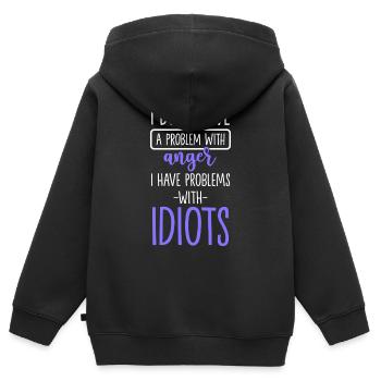 Idiots Drôle Drôle - Sweat Premium à capuche zippé enfant bio - noir - Dos - AI Model Kid Male (0cm)