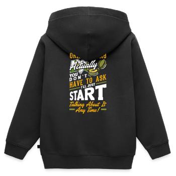 Course d’orientation Me poser des questions sur la course d’orientation - Sweat Premium à capuche zippé enfant bio - noir - Dos - AI Model Kid Male (0cm)