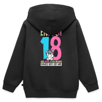 Endlich 18 Aber Meine Eltern Wohnen Immer Noch Bei - Kinder Premium Organic Zip Hoodie - Schwarz - Hinten - AI Model Kid Male (0cm)
