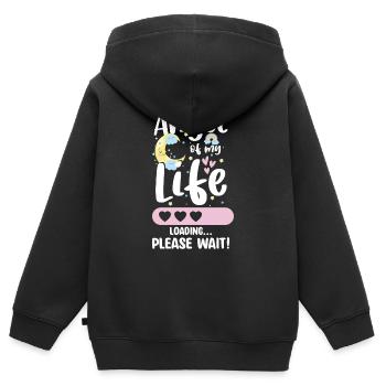 Naissance du ventre du bébé Progéniture de la future mère - Sweat Premium à capuche zippé enfant bio - noir - Dos - AI Model Kid Male (0cm)