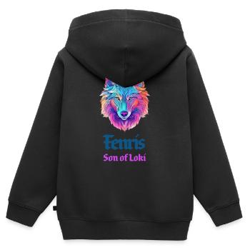 Le loup Fenris, enfant de Loki - Sweat Premium à capuche zippé enfant bio - noir - Dos - AI Model Kid Male (0cm)