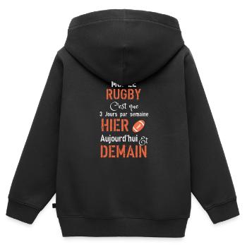 En vrai moi le rugby hier aujourd hui demain - Sweat Premium à capuche zippé enfant bio - noir - Dos - AI Model Kid Male (0cm)
