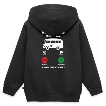 Mon Bus M'appelle | Bus Prendre Conducteur Bus - Sweat Premium à capuche zippé enfant bio - noir - Dos - AI Model Kid Male (0cm)