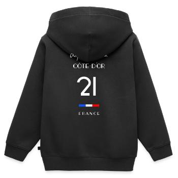 CÔTE D'OR Life 21 Dijon Bourgogne-Franche-Comté - Sweat Premium à capuche zippé enfant bio - noir - Dos - AI Model Kid Male (0cm)