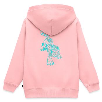 Tigre et éclairs sous les pattes (monochrome bleue - Sweat Premium à capuche zippé enfant bio - rose - Dos - AI Model Kid Female (0cm)