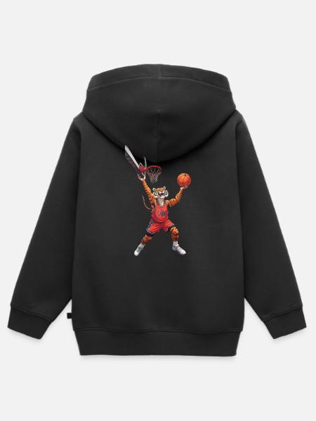 Tiger spielt Basketball - Kinder Premium Organic Zip Hoodie - Schwarz