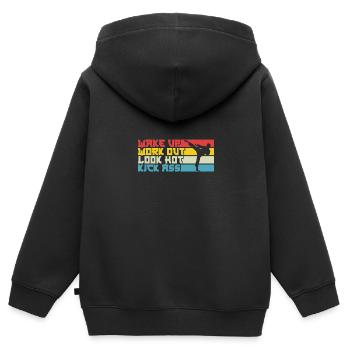 Karate Black Belt Gi Uniform Wake - Kinder Premium Organic Zip Hoodie - Schwarz - Hinten - AI Model Kid Male (0cm)