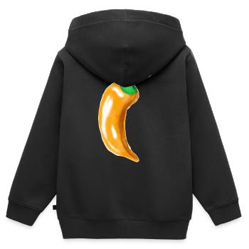 Le piment jaune n'est pas aussi épicé que le piment rouge - Sweat Premium à capuche zippé enfant bio - noir - Dos - AI Model Kid Male (0cm)