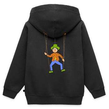 marionnettes - Sweat Premium à capuche zippé enfant bio - noir - Dos - AI Model Kid Male (0cm)