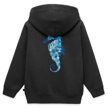 Seepferdchen mit Korallen,Muscheln und Seeanemonen - Kinder Premium Organic Zip Hoodie - Schwarz - Hinten - AI Model Kid Male (0cm)