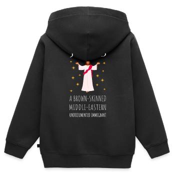 Jésus - Un immigrant du Moyen-Orient à la peau brune - Sweat Premium à capuche zippé enfant bio - noir - Dos - AI Model Kid Male (0cm)