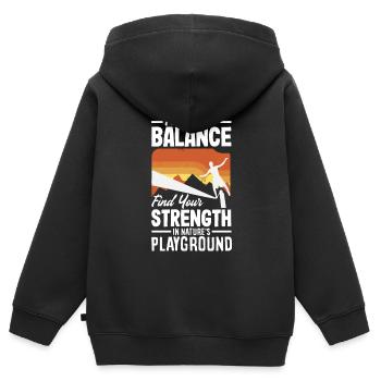 Trouvez votre équilibre, trouvez votre force, dans la nature - Sweat Premium à capuche zippé enfant bio - noir - Dos - AI Model Kid Male (0cm)