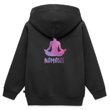 Yoga Silhouette mit Namaste Schriftzug - Kinder Premium Organic Zip Hoodie - Schwarz - Hinten - AI Model Kid Male (0cm)