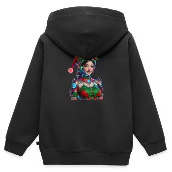 Cyberpunk Weihnachtselfin - Kinder Premium Organic Zip Hoodie - Schwarz - Hinten - AI Model Kid Male (0cm)