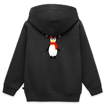 Pingouin Noël Manchots des neiges - Sweat Premium à capuche zippé enfant bio - noir - Dos - AI Model Kid Male (0cm)