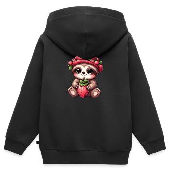 Süßer Faultier Erdbeer Cartoon Fruchtig Lustig - Kinder Premium Organic Zip Hoodie - Schwarz - Hinten - AI Model Kid Male (0cm)