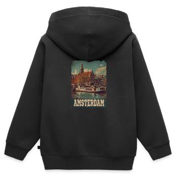 Vintage Amsterdam Kanal Niederlande Holland - Kinder Premium Organic Zip Hoodie - Schwarz - Hinten - AI Model Kid Male (0cm)