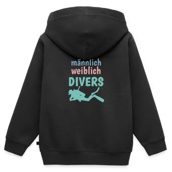 m/w/d: männlich weiblich DIVERS! Shirt für Taucher - Kinder Premium Organic Zip Hoodie - Schwarz - Hinten - AI Model Kid Male (0cm)