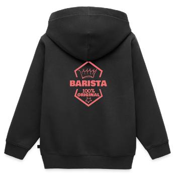 Travail Barista - Sweat Premium à capuche zippé enfant bio - noir - Dos - AI Model Kid Male (0cm)