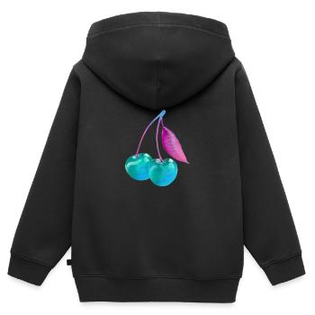 kirsche,cherrie,graffiti,blau,malerei,pop-art - Kinder Premium Organic Zip Hoodie - Schwarz - Hinten - AI Model Kid Male (0cm)