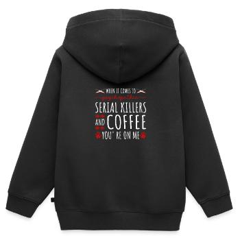 Serial Killers and Coffe, True Crime Murderino - Kinder Premium Organic Zip Hoodie - Schwarz - Hinten - AI Model Kid Male (0cm)