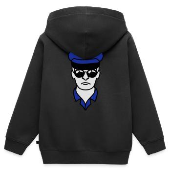 Tête de visage homme police cool - Sweat Premium à capuche zippé enfant bio - noir - Dos - AI Model Kid Male (0cm)