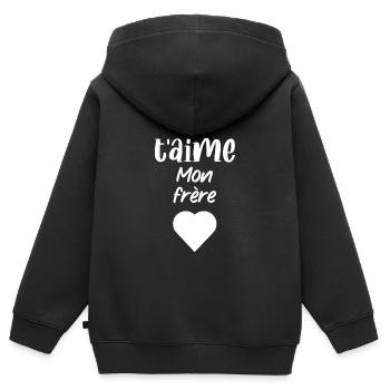 je t'aime mon frère - Sweat Premium à capuche zippé enfant bio - noir - Dos - AI Model Kid Male (0cm)