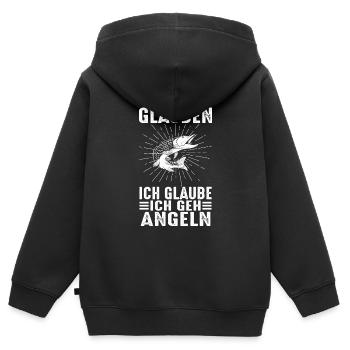 JEDER HAT EINEN GLAUBEN ICH GLAUBE ICH GEH ANGELN - Kinder Premium Organic Zip Hoodie - Schwarz - Hinten - AI Model Kid Male (0cm)