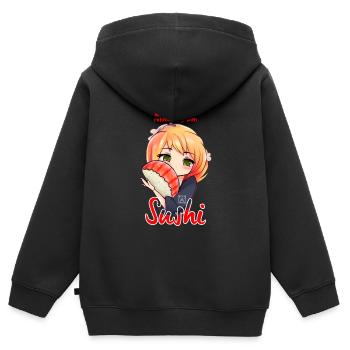Besondere Beziehung zu Sushi - Kinder Premium Organic Zip Hoodie - Schwarz - Hinten - AI Model Kid Male (0cm)