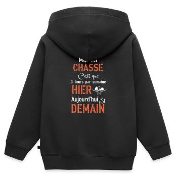 En vrai, moi la chasse - Sweat Premium à capuche zippé enfant bio - noir - Dos - AI Model Kid Male (0cm)