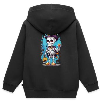 Skelett mit Zylinder - Kinder Premium Organic Zip Hoodie - Schwarz - Hinten - AI Model Kid Male (0cm)