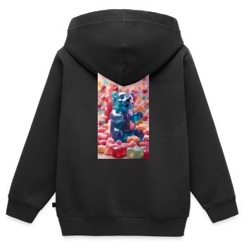 Riesige pastellfarbene Gummibärchen - Kinder Premium Organic Zip Hoodie - Schwarz - Hinten - AI Model Kid Male (0cm)