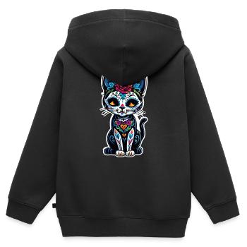 Katze Mexiko - Dia de los Muertos - Kinder Premium Organic Zip Hoodie - Schwarz - Hinten - AI Model Kid Male (0cm)