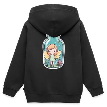 Jolie fée avec des ailes dans un bocal - Sweat Premium à capuche zippé enfant bio - noir - Dos - AI Model Kid Male (0cm)