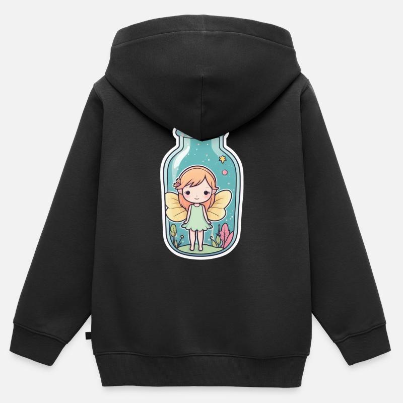 Jolie fée avec des ailes dans un bocal - Sweat Premium à capuche zippé enfant bio - noir