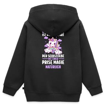 Einhorn - Kinder Premium Organic Zip Hoodie - Schwarz - Hinten - AI Model Kid Male (0cm)