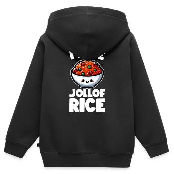 Riz Jollof Cuisine Africaine - Sweat Premium à capuche zippé enfant bio - noir - Dos - AI Model Kid Male (0cm)