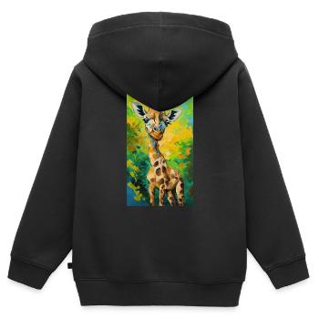 Girafe Peinture Peinture Art bande dessinée - Sweat Premium à capuche zippé enfant bio - noir - Dos - AI Model Kid Male (0cm)