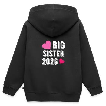 Große Schwester 2026 Herzmotiv - Kinder Premium Organic Zip Hoodie - Schwarz - Hinten - AI Model Kid Male (0cm)