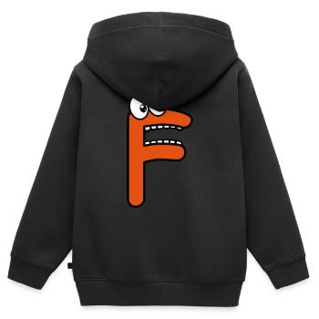 F - letter F with eyes 👀 - Kids Premium Organic Zip-up Hoodie - black - Back - AI Model Kid Male (0cm)
