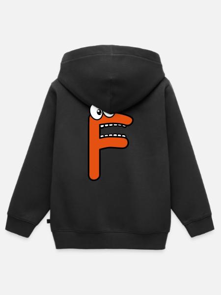 F - letter F with eyes 👀 - Kids Premium Organic Zip-up Hoodie - black