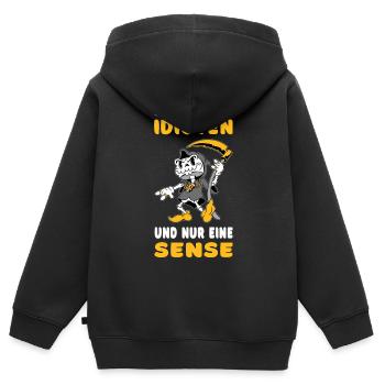 So viele Idioten und nur eine Sense - Kinder Premium Organic Zip Hoodie - Schwarz - Hinten - AI Model Kid Male (0cm)