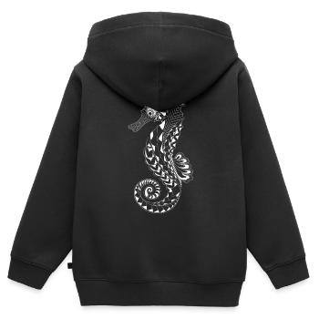 Tatouage Polynésien Hippocampe Maori - Sweat Premium à capuche zippé enfant bio - noir - Dos - AI Model Kid Male (0cm)