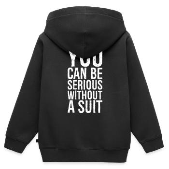 Sie können auch ohne Anzug ernst sein - Kinder Premium Organic Zip Hoodie - Schwarz - Hinten - AI Model Kid Male (0cm)