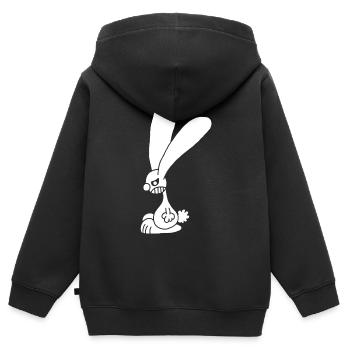 Lapin blanc grognon - Sweat Premium à capuche zippé enfant bio - noir - Dos - AI Model Kid Male (0cm)