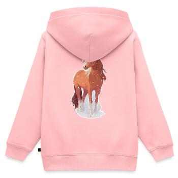 Cheval avec des flocons de neige - Sweat Premium à capuche zippé enfant bio - rose - Dos - AI Model Kid Female (0cm)