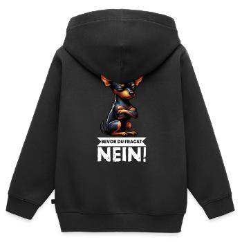 Avant de demander à Miniature Pinscher Pinscher Pinscher Fan - Sweat Premium à capuche zippé enfant bio - noir - Dos - AI Model Kid Male (0cm)