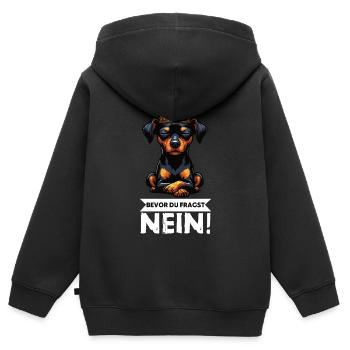 Avant de demander à Miniature Pinscher Pinscher Pinscher Fan - Sweat Premium à capuche zippé enfant bio - noir - Dos - AI Model Kid Male (0cm)