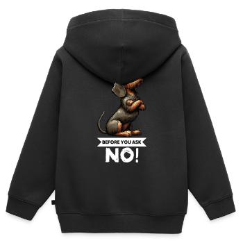 Avant de demander teckel à poils forts teckel - Sweat Premium à capuche zippé enfant bio - noir - Dos - AI Model Kid Male (0cm)